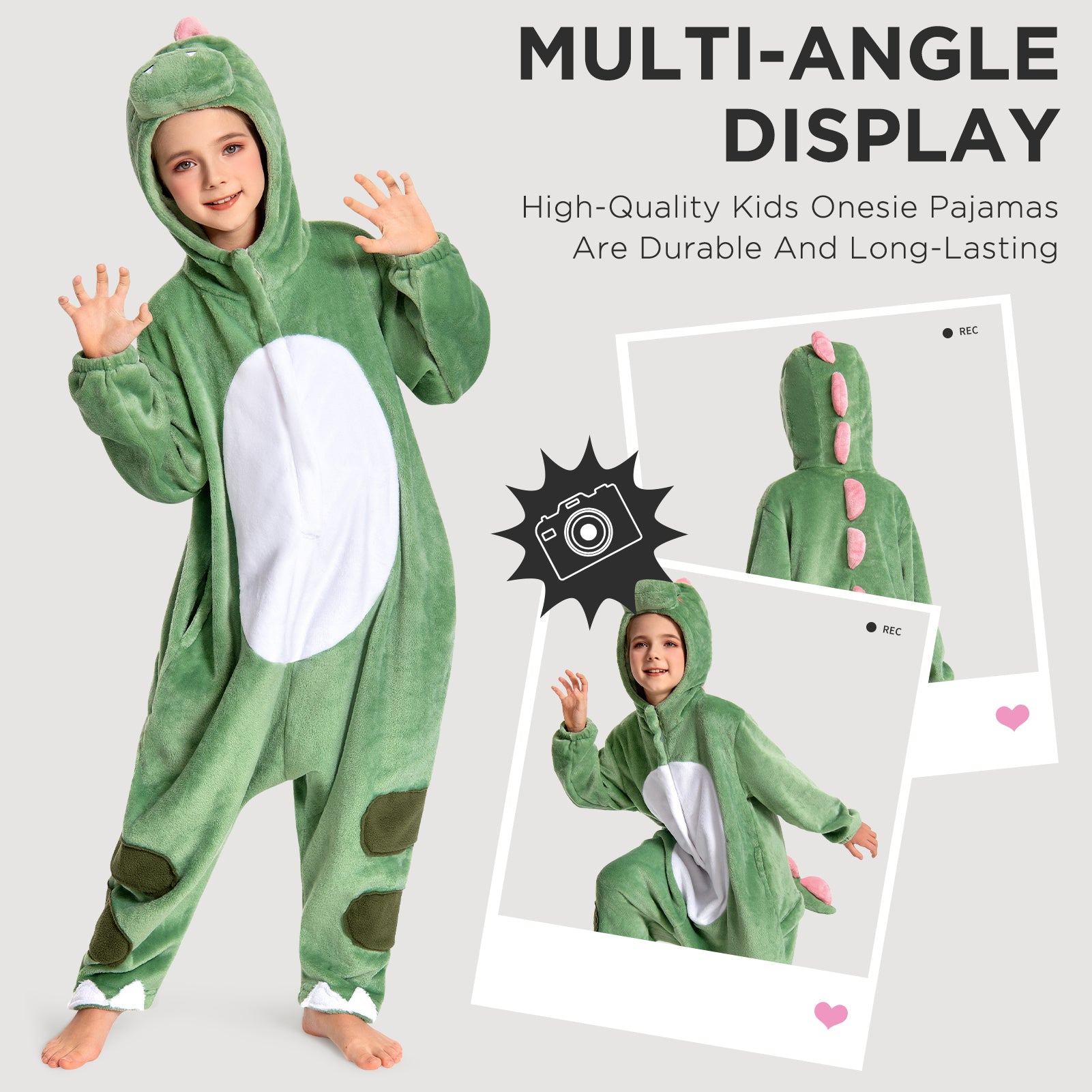 OLAOLA Kids Dinosaur Animal Onesie Plush Soft Flannel Warm Home Pajamas One-Piece Sleepwear