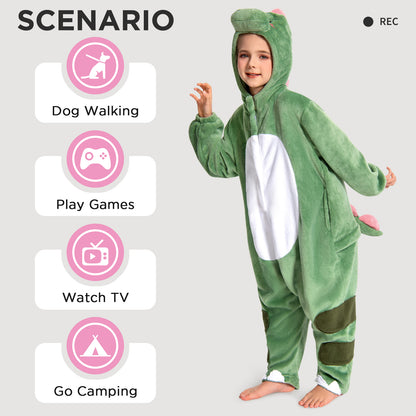 OLAOLA Kids Dinosaur Animal Onesie Plush Soft Flannel Warm Home Pajamas One-Piece Sleepwear