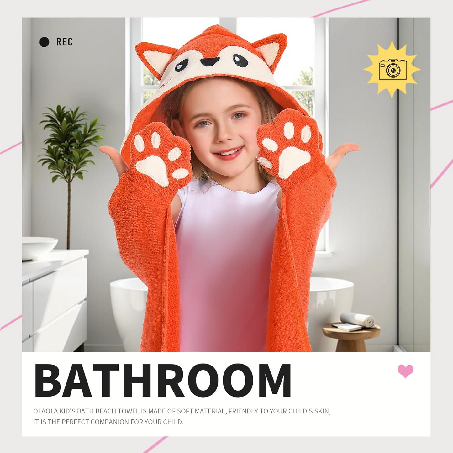 OLAOLA Kids Fox Hooded Beach Towels Soft Absorbent Swim Pool Towels Poncho Animal Onesie