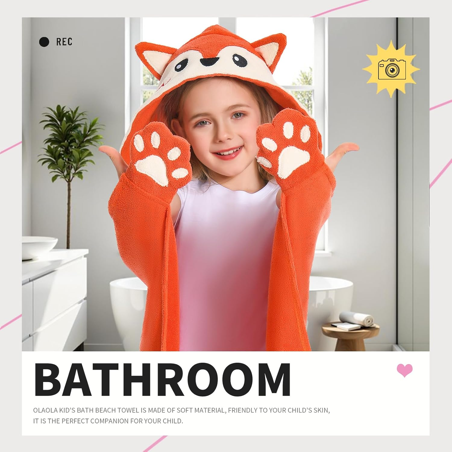 OLAOLA Kids Fox Hooded Beach Towels Soft Absorbent Swim Pool Towels Poncho Animal Onesie