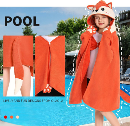 OLAOLA Kids Fox Hooded Beach Towels Soft Absorbent Swim Pool Towels Poncho Animal Onesie