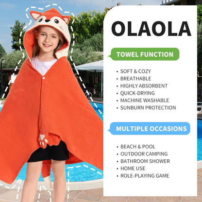 OLAOLA Kids Fox Hooded Beach Towels Soft Absorbent Swim Pool Towels Poncho Animal Onesie