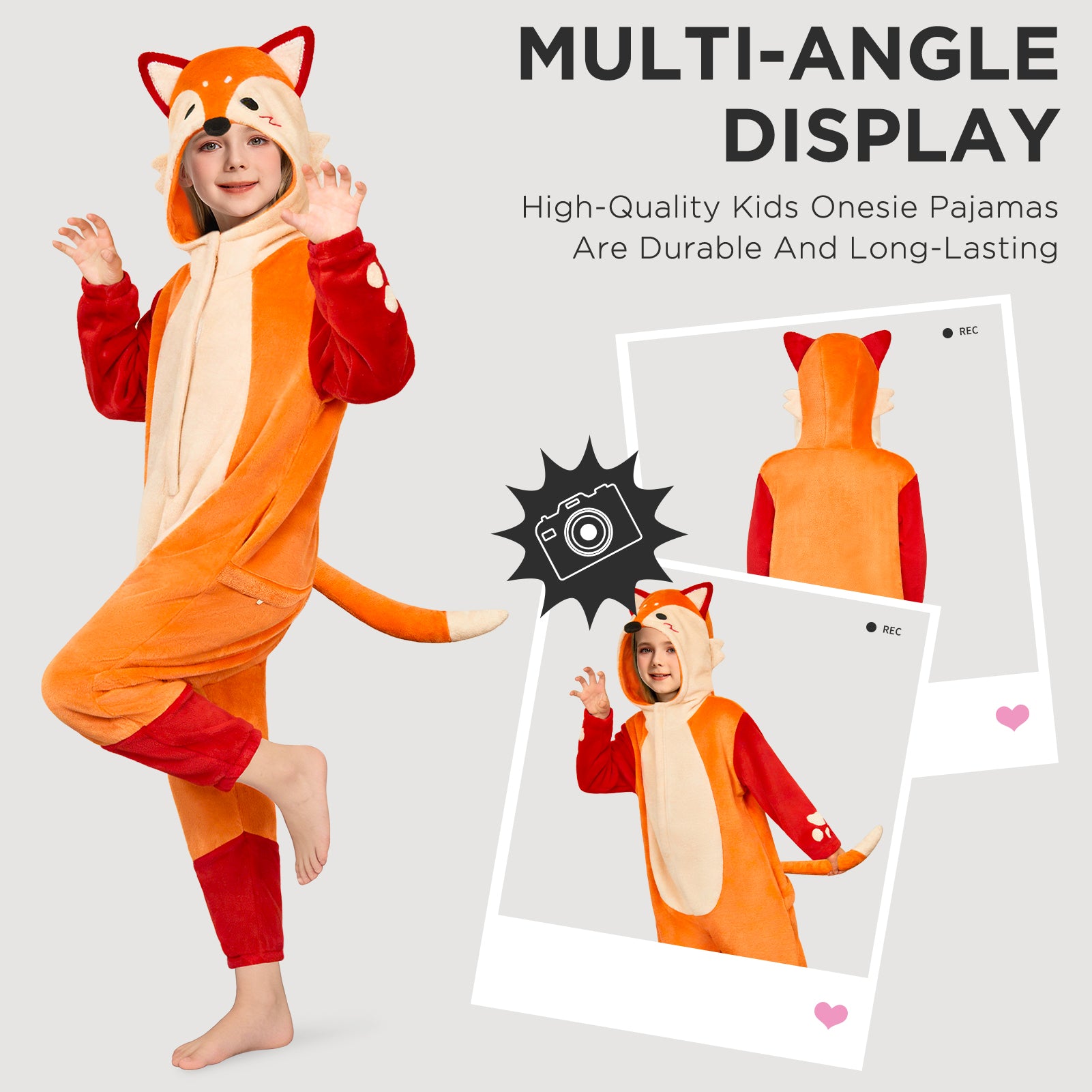 OLAOLA Kids Fox Pajamas Animals Onesie Plush Cozy One Piece Sleepwear Halloween Christmas Suit