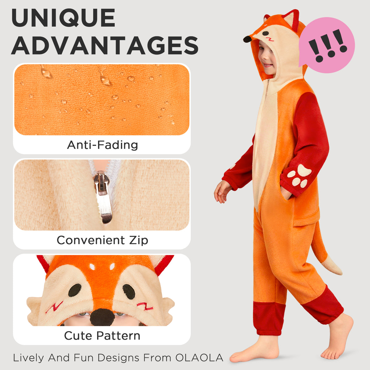 OLAOLA Kids Fox Pajamas Animals Onesie Plush Cozy One Piece Sleepwear Halloween Christmas Suit