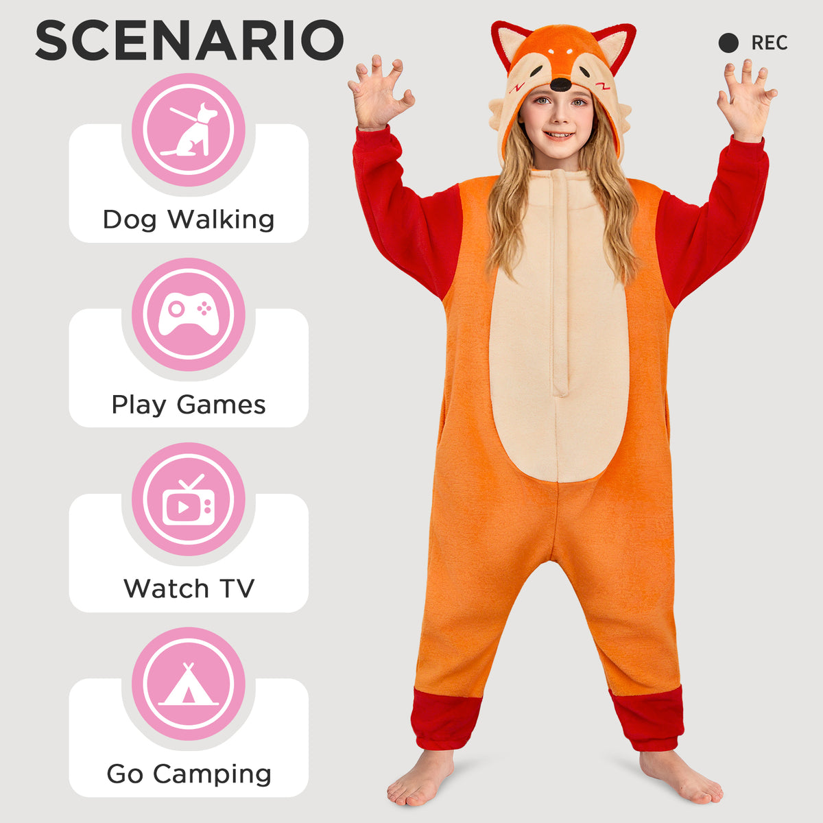 OLAOLA Kids Fox Pajamas Animals Onesie Plush Cozy One Piece Sleepwear Halloween Christmas Suit