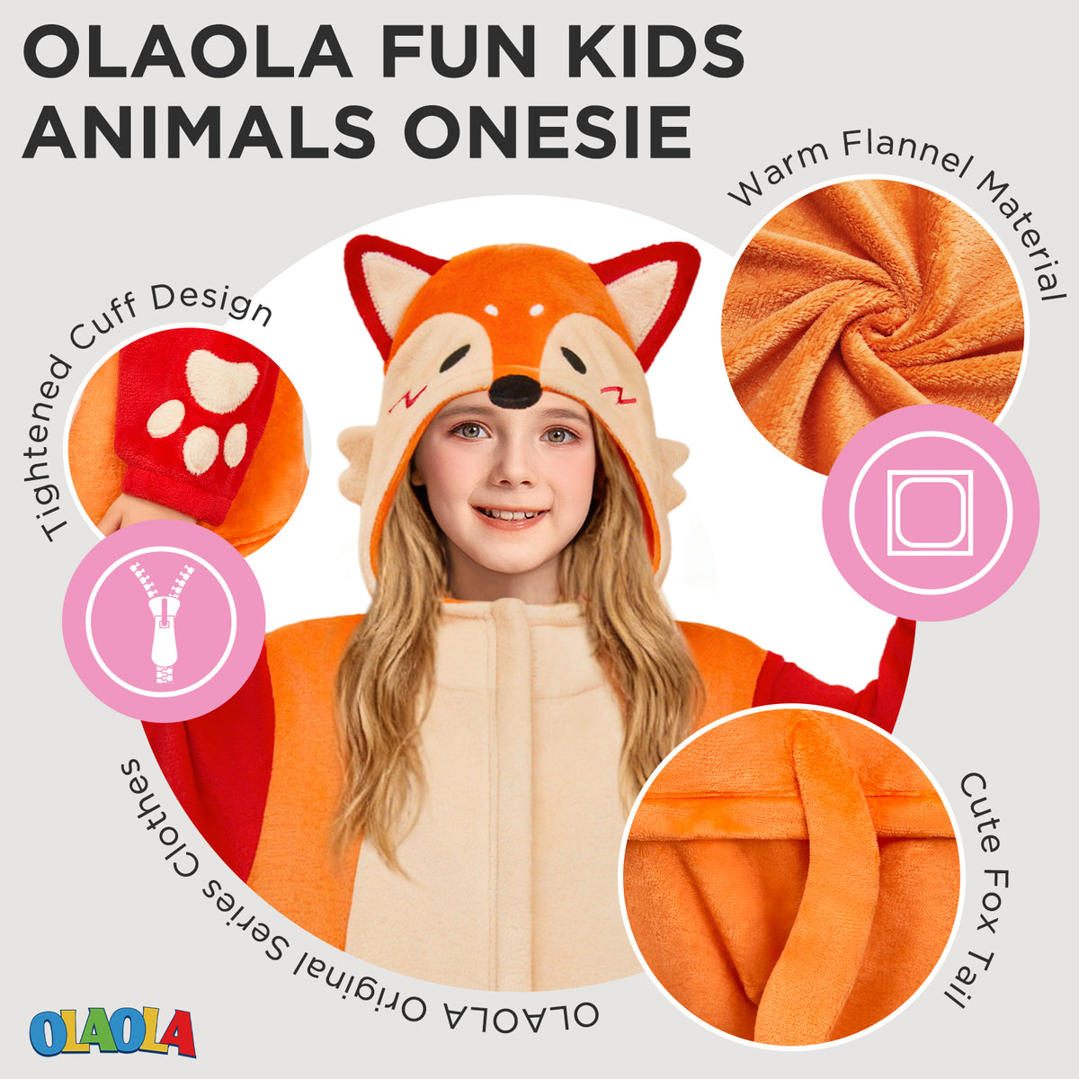 OLAOLA Kids Fox Pajamas Animals Onesie Plush Cozy One Piece Sleepwear Halloween Christmas Suit