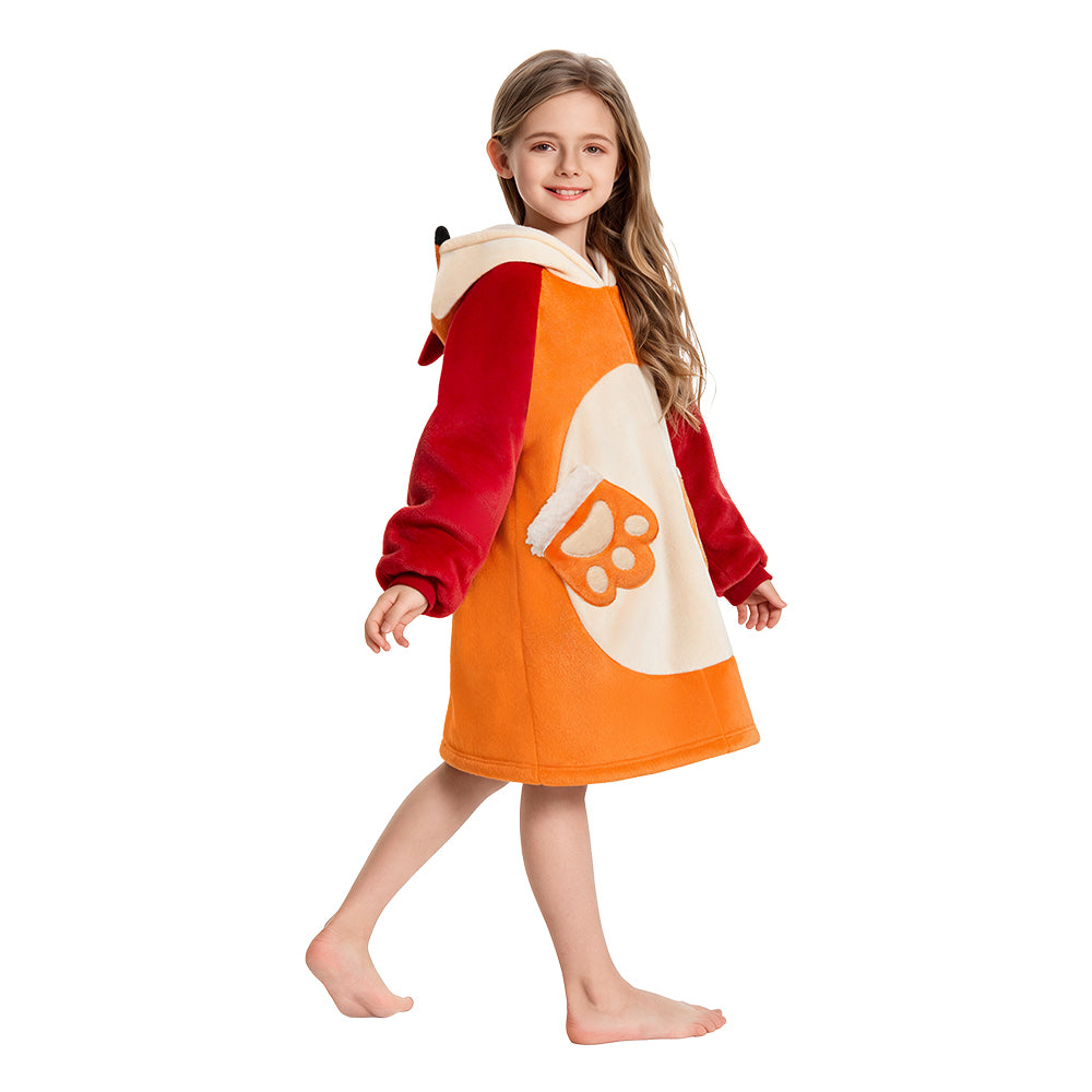 OLAOLA Kids Fox Wearable Blanket Hoodie Oversized Animal Onesie Soft Warm Cozy Homewear With Pocket For Children