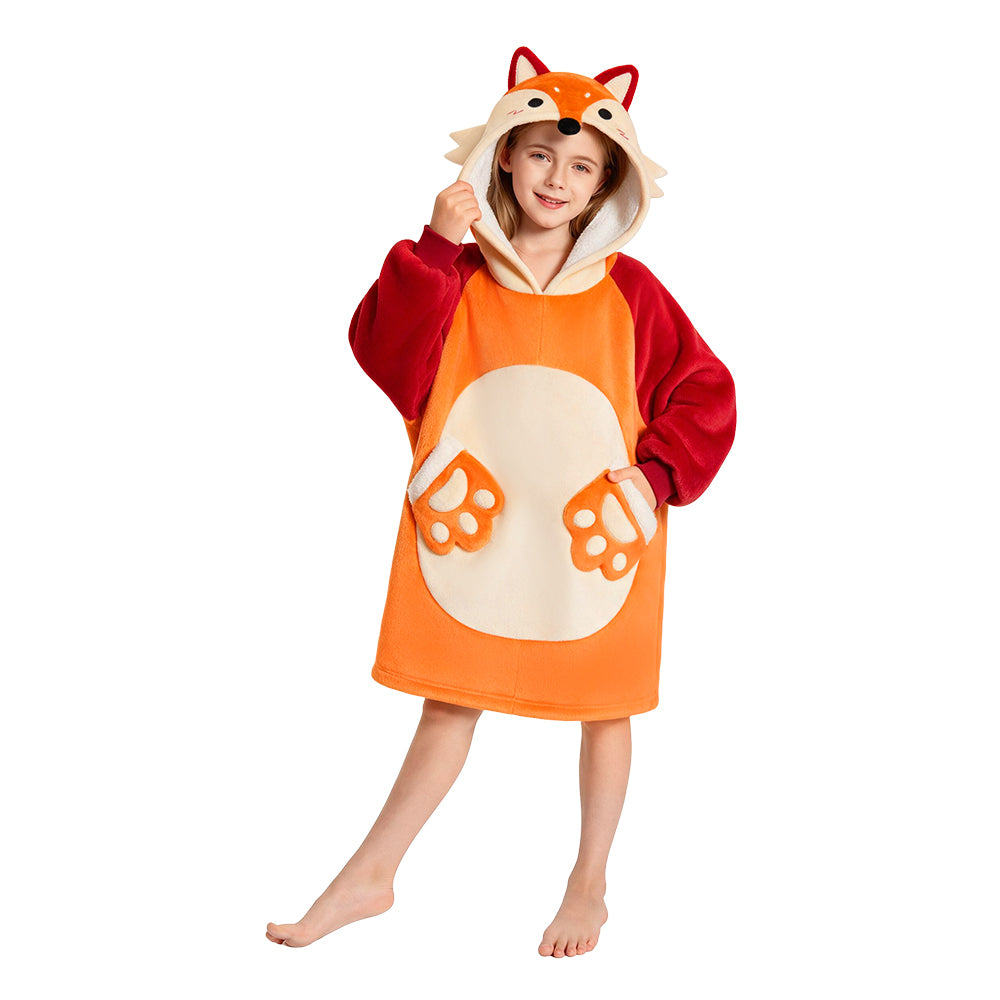 OLAOLA Kids Fox Wearable Blanket Hoodie Oversized Animal Onesie Soft Warm Cozy Homewear With Pocket For Children