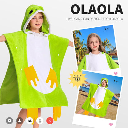 OLAOLA Kids Frog Animal Beach Bath Towels Blanket Plush Soft Coral Fleece Homewear Swim Robe