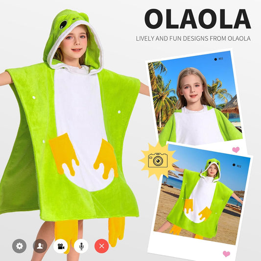 OLAOLA Kids Frog Animal Beach Bath Towels Blanket Plush Soft Coral Fleece Homewear Swim Robe