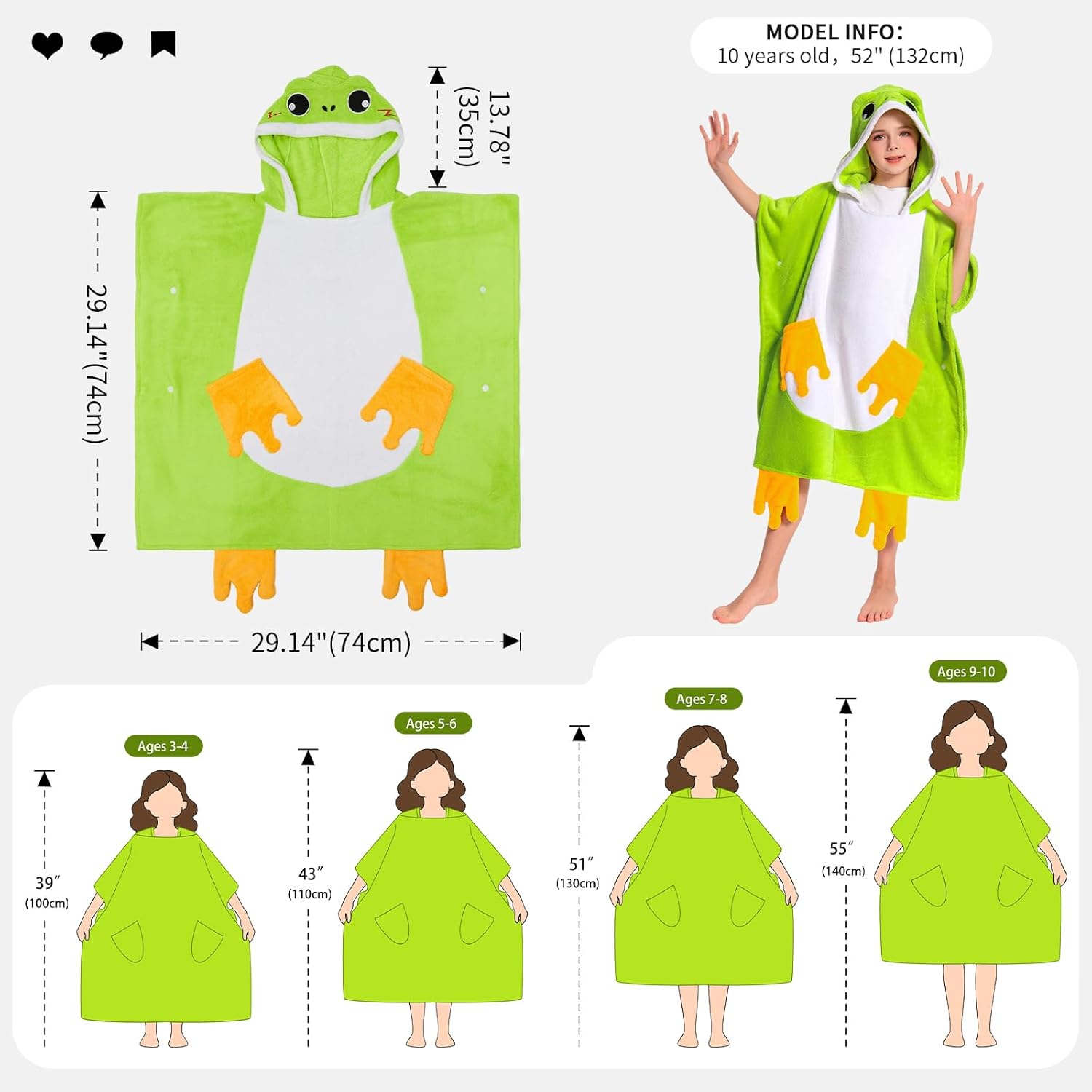 OLAOLA Kids Frog Animal Beach Bath Towels Blanket Plush Soft Coral Fleece Homewear Swim Robe