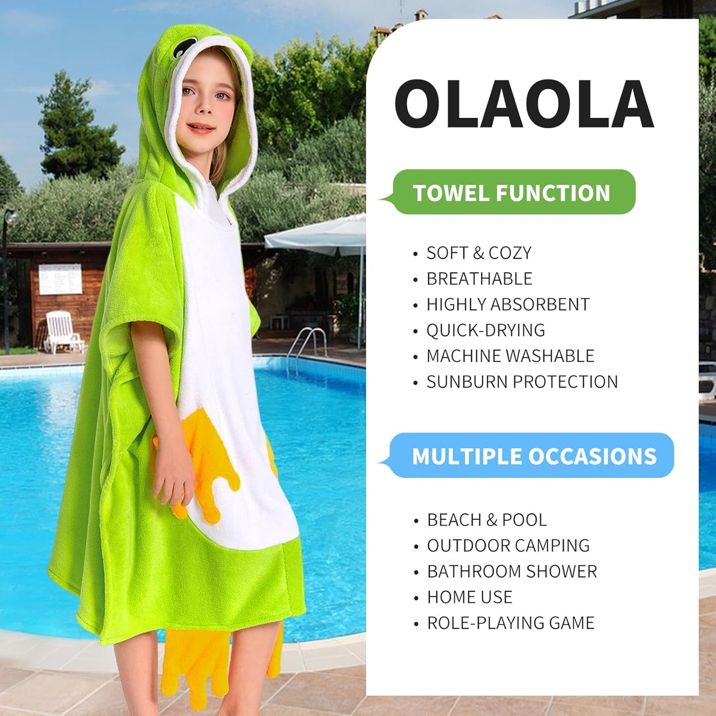 OLAOLA Kids Frog Animal Beach Bath Towels Blanket Plush Soft Coral Fleece Homewear Swim Robe