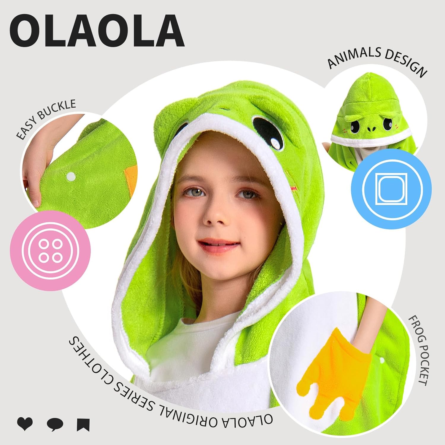 OLAOLA Kids Frog Animal Beach Bath Towels Blanket Plush Soft Coral Fleece Homewear Swim Robe
