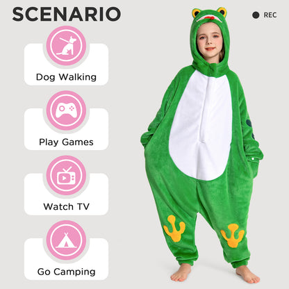 OLAOLA Kids Frog Animal Onesie Plush Soft Flannel Warm Home Pajamas One-Piece Sleepwear
