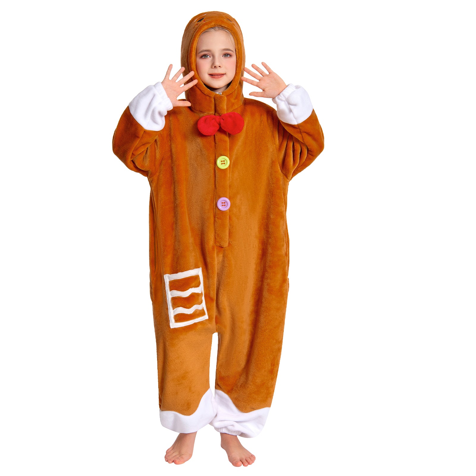 OLAOLA Kids Gingerbread Onesie Christmas Plush Soft Flannel Warm Home Pajamas One-Piece Sleepwear
