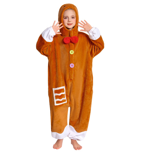 OLAOLA Kids Gingerbread Onesie Christmas Plush Soft Flannel Warm Home Pajamas One-Piece Sleepwear