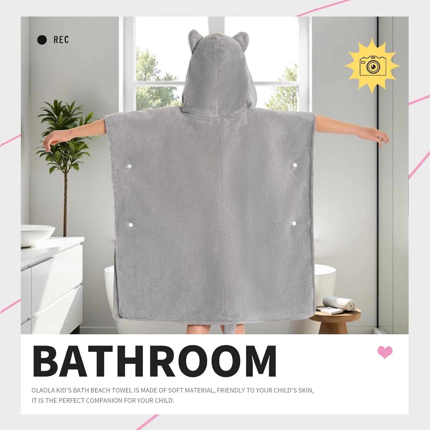 OLAOLA Kids Gray Cat Bathrobe Blanket Animal Onesie Beach Towels Soft Absorbent Coral Fleece Pool Swim Towel