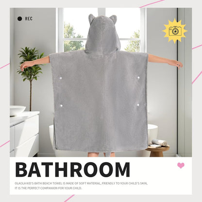 OLAOLA Kids Gray Cat Bathrobe Blanket Animal Onesie Beach Towels Soft Absorbent Coral Fleece Pool Swim Towel