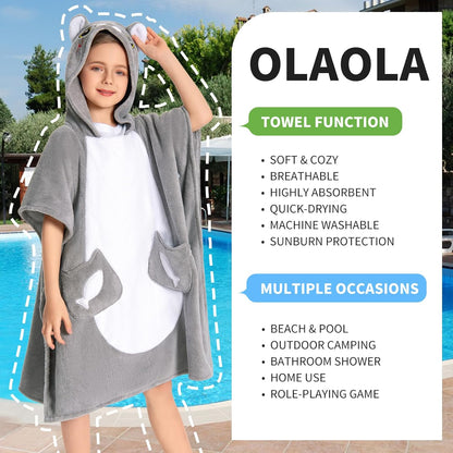 OLAOLA Kids Gray Cat Bathrobe Blanket Animal Onesie Beach Towels Soft Absorbent Coral Fleece Pool Swim Towel