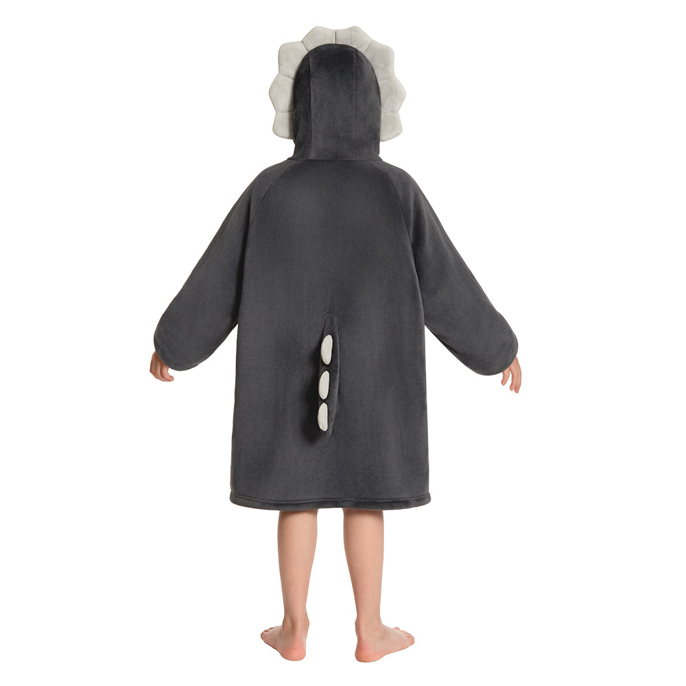 OLAOLA Kids Gray Triceratops Wearable Blanket Hoodie Gray Dinosaur Oversized Animal Onesie Soft Homewear With Pocket For Boys Girls