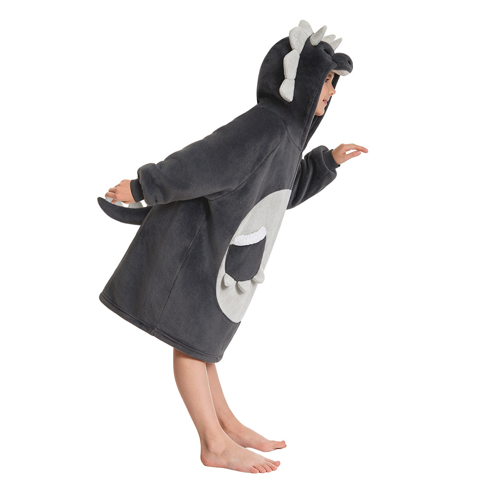 OLAOLA Kids Gray Triceratops Wearable Blanket Hoodie Gray Dinosaur Oversized Animal Onesie Soft Homewear With Pocket For Boys Girls