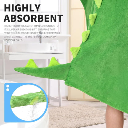 OLAOLA Kids Green Dinosaur Animal Beach Bath Towels Blanket Plush Soft Coral Fleece Homewear Bath Hooded