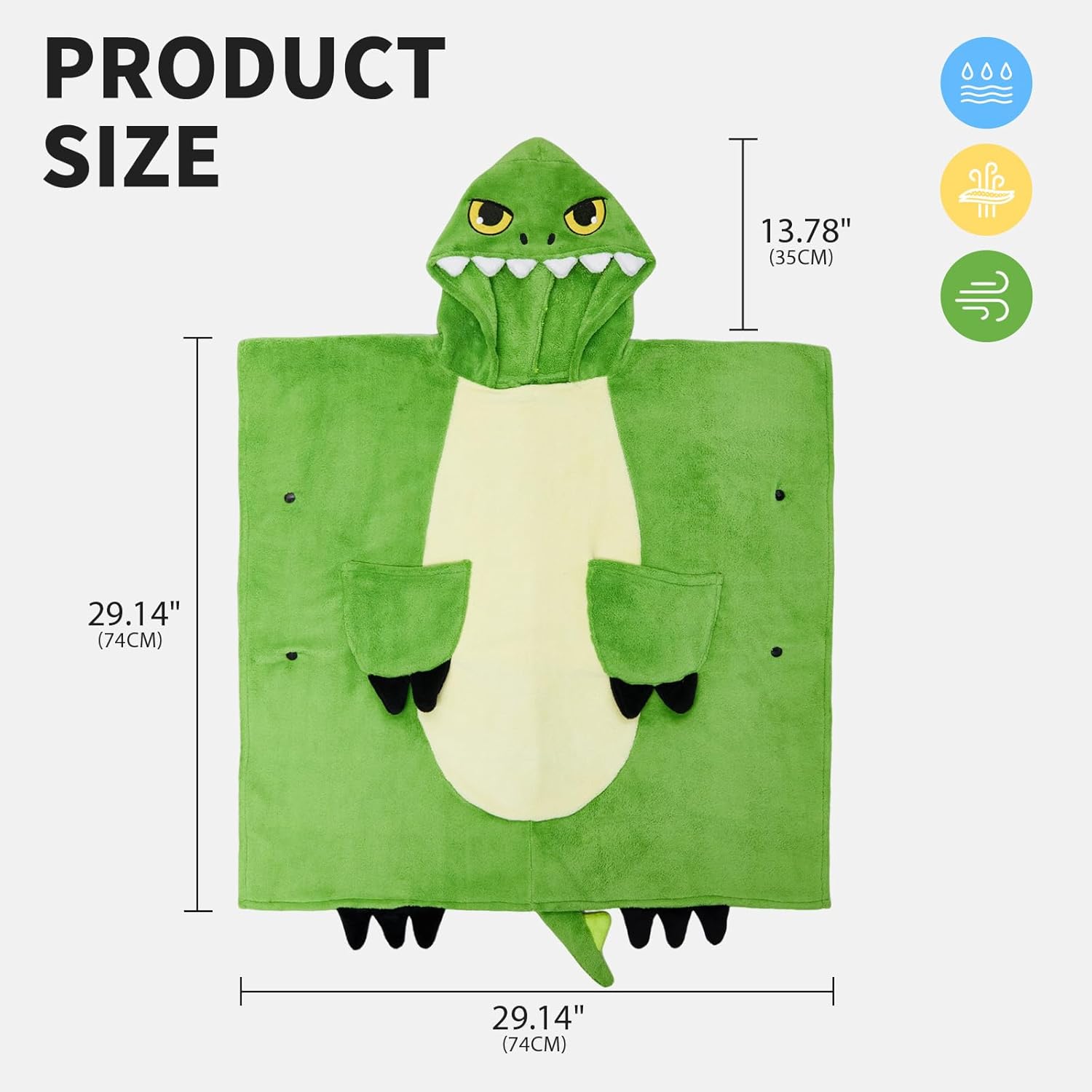 OLAOLA Kids Green Dinosaur Animal Beach Bath Towels Blanket Plush Soft Coral Fleece Homewear Bath Hooded