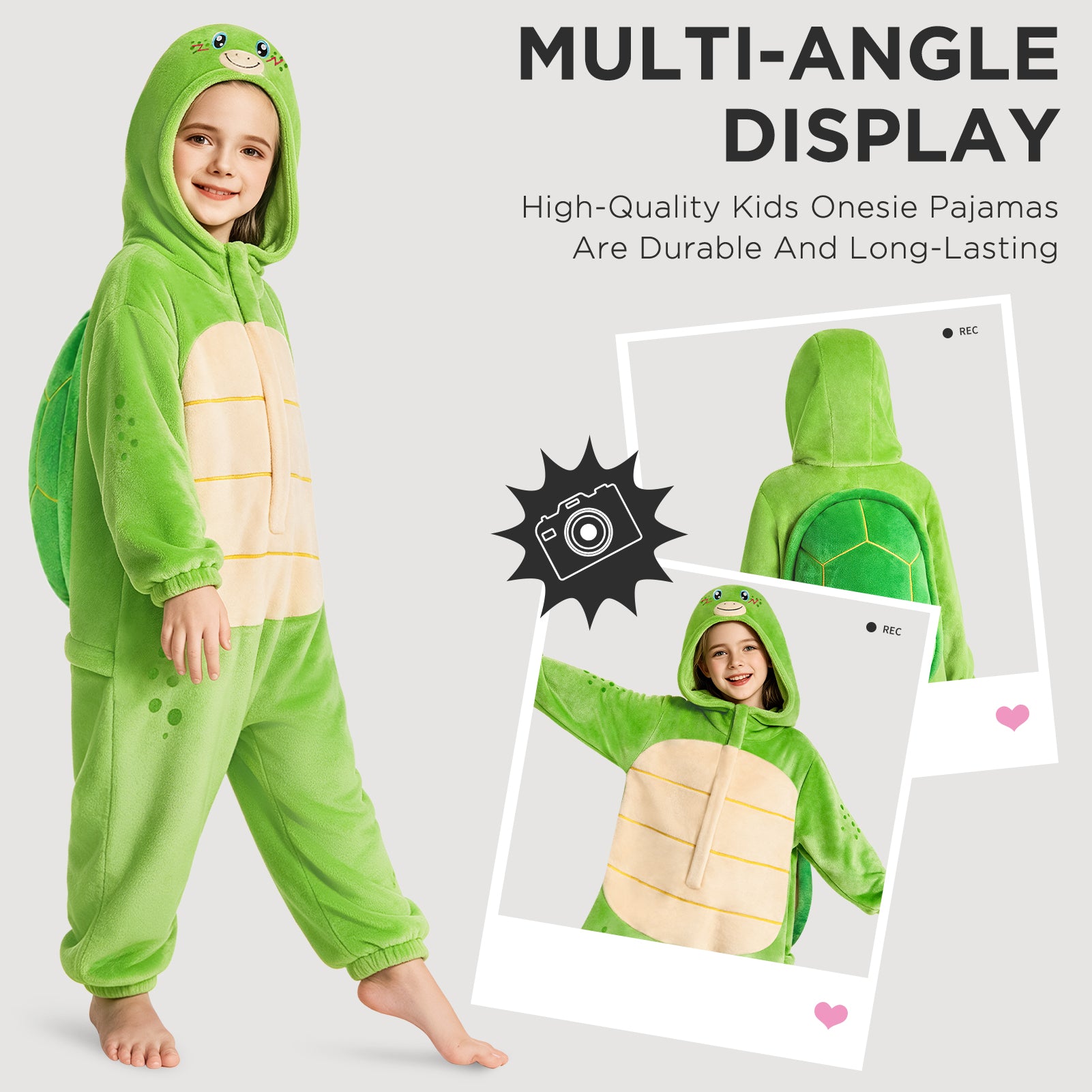 OLAOLA Kids Green Sea Turtle Animal Onesie Children Jumpsuit Soft Cozy Flannel Pajamas Halloween Cosplay Costume