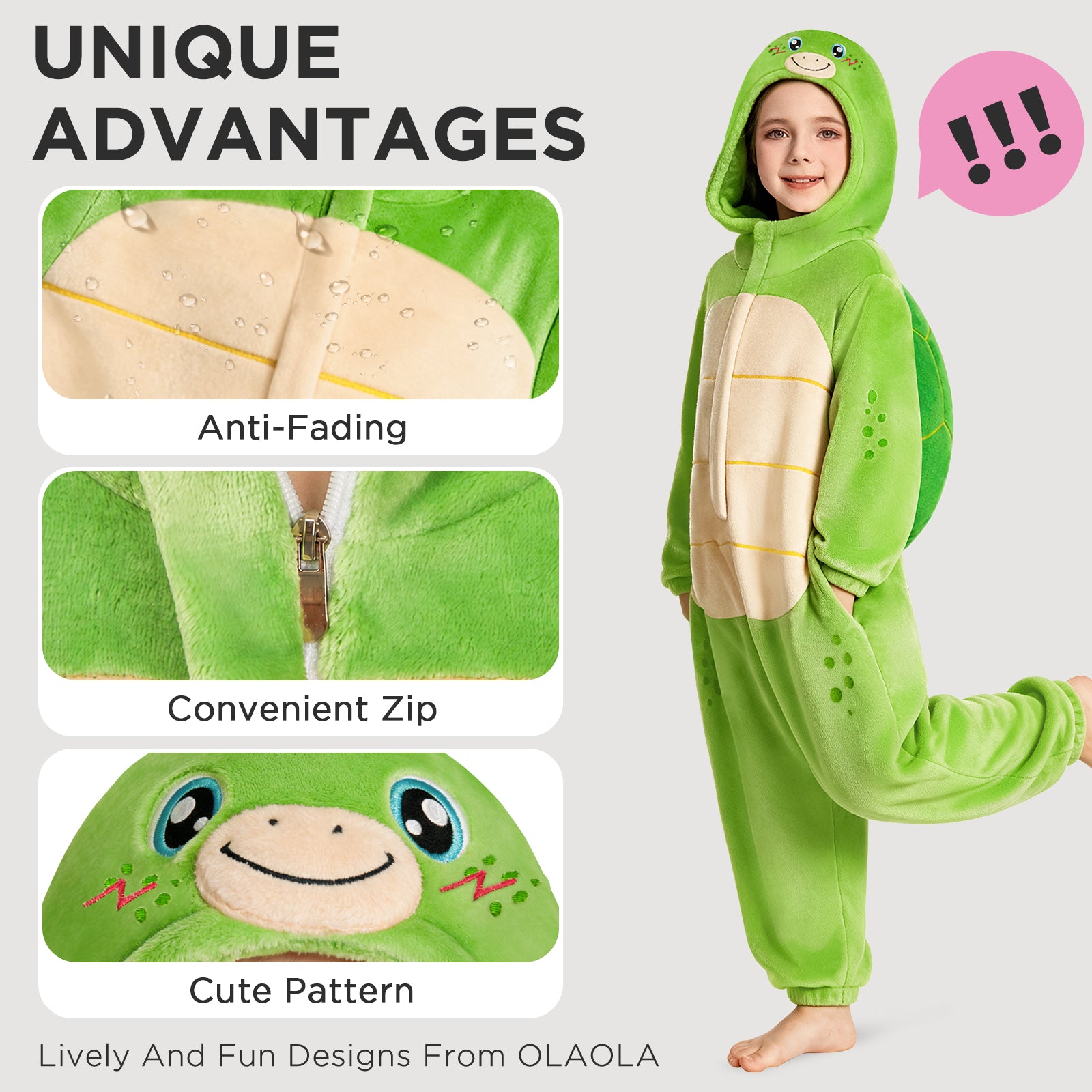 OLAOLA Kids Green Sea Turtle Animal Onesie Children Jumpsuit Soft Cozy Flannel Pajamas Halloween Cosplay Costume