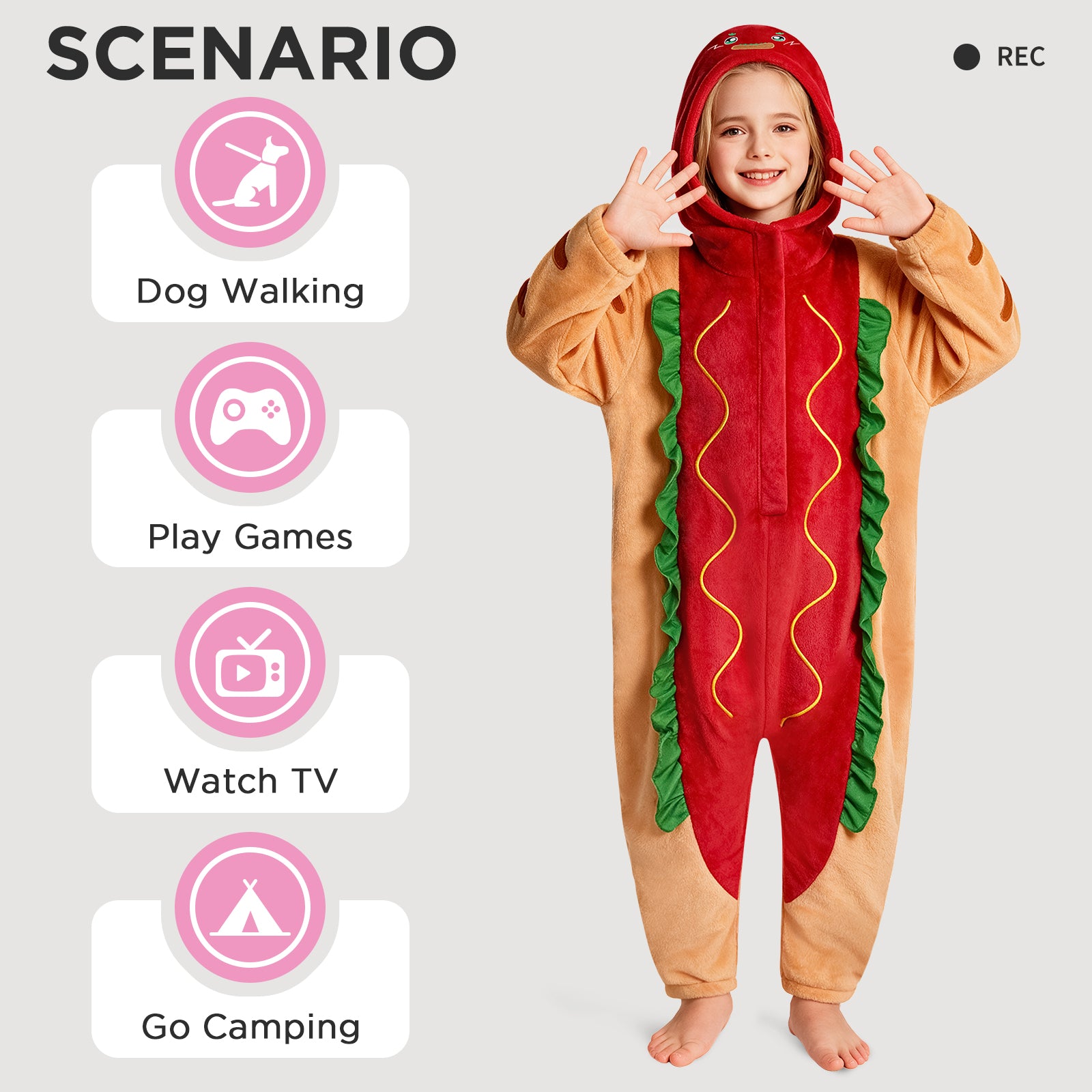 OLAOLA Kids Hot Dog Food Pajamas Children Jumpsuit Costume Soft Cozy Flannel Onesie Halloween Christmas Cosplay Costume