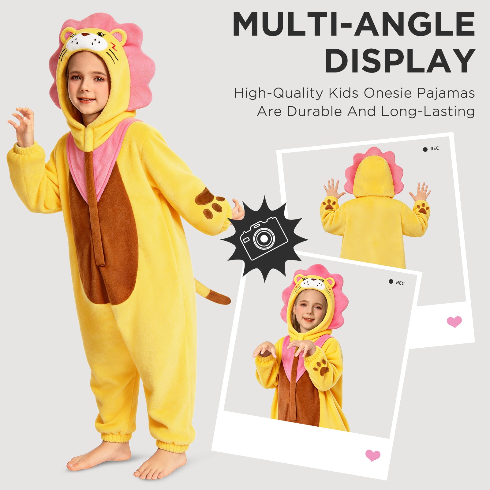 OLAOLA Kids Lion Animal Onesie Children Hoodie Pajamas Costume Soft Cozy Flannel Jumpsuit Halloween Cosplay Costume