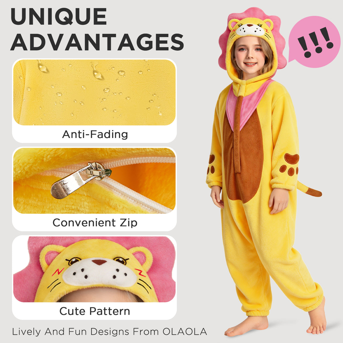OLAOLA Kids Lion Animal Onesie Children Hoodie Pajamas Costume Soft Cozy Flannel Jumpsuit Halloween Cosplay Costume