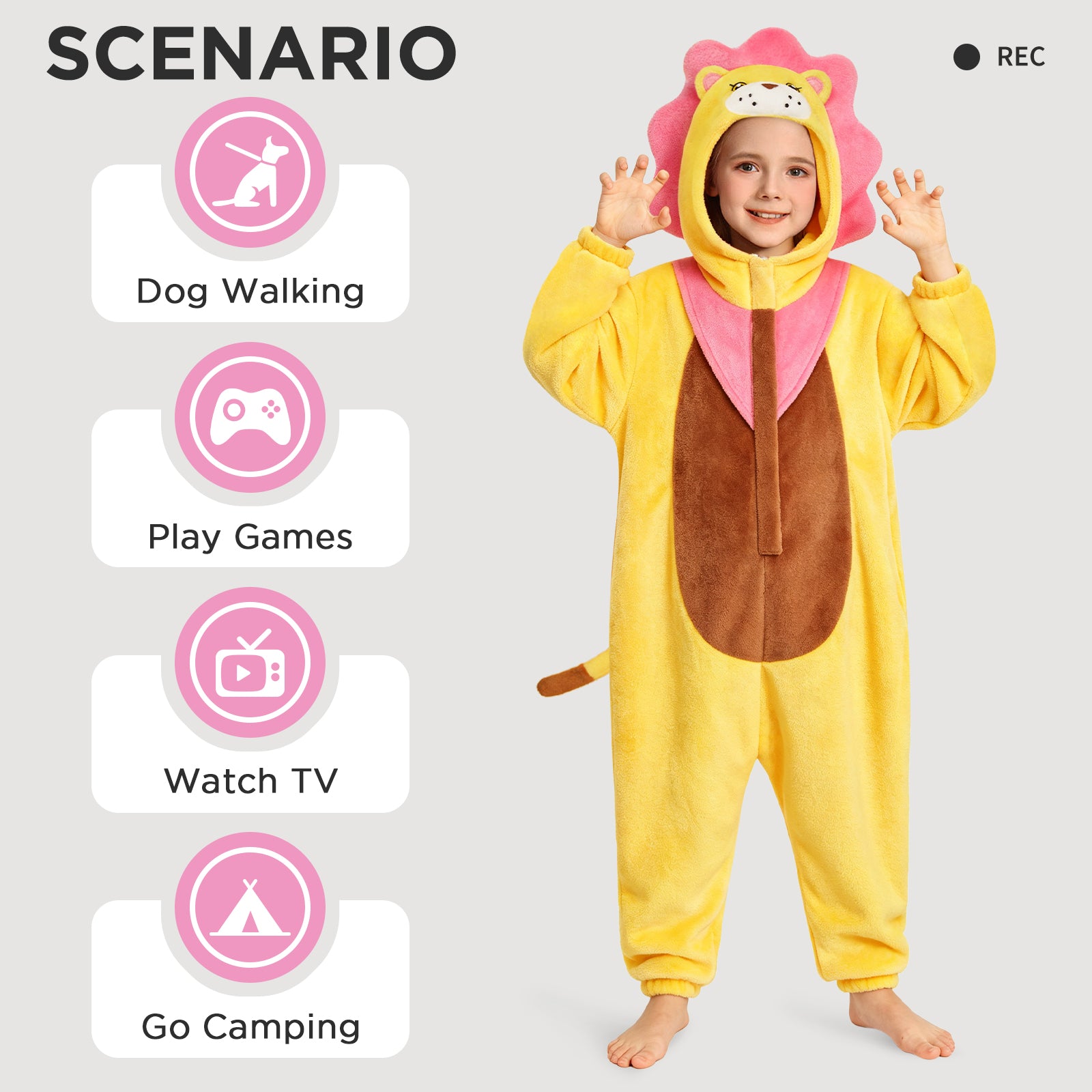OLAOLA Kids Lion Animal Onesie Children Hoodie Pajamas Costume Soft Cozy Flannel Jumpsuit Halloween Cosplay Costume