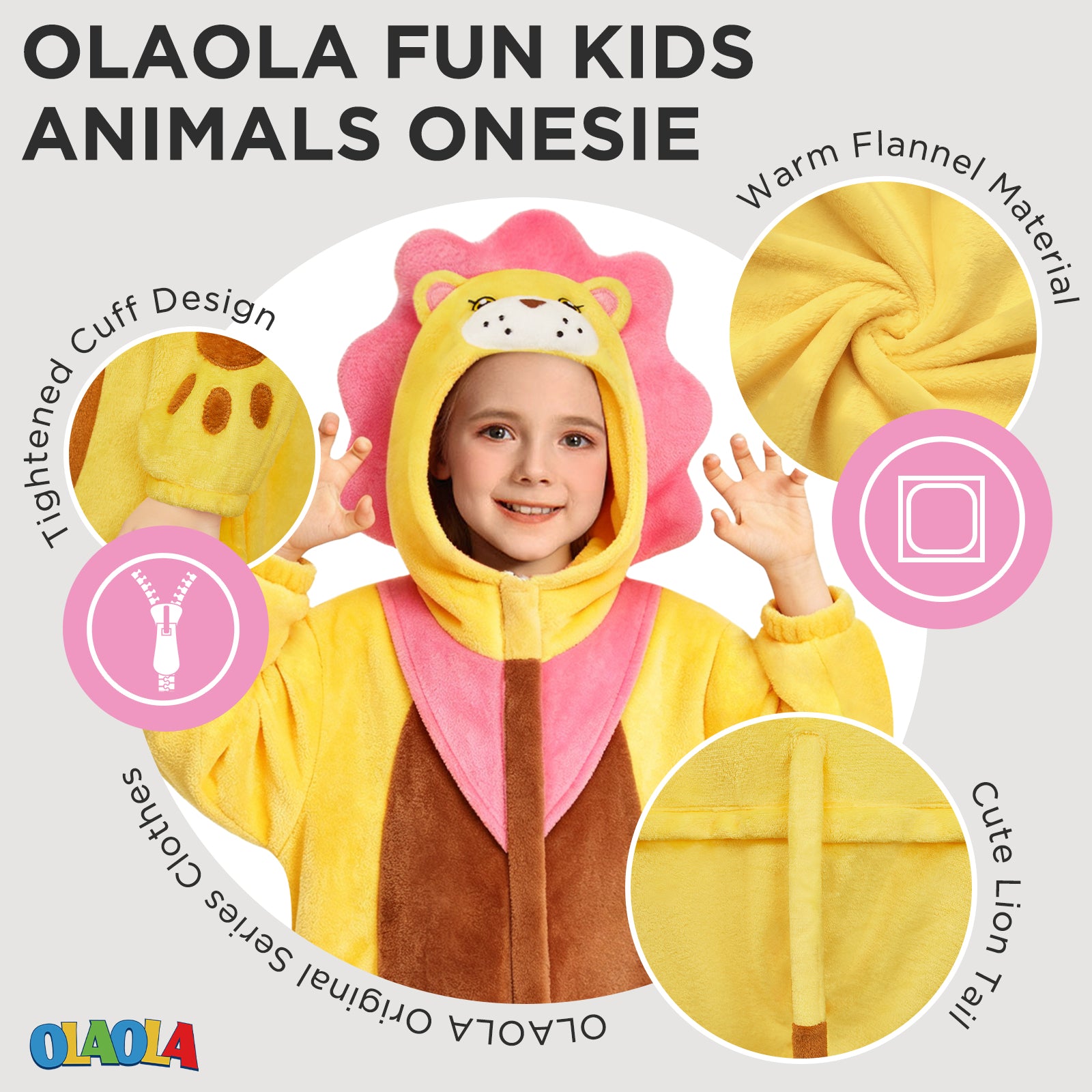 OLAOLA Kids Lion Animal Onesie Children Hoodie Pajamas Costume Soft Cozy Flannel Jumpsuit Halloween Cosplay Costume