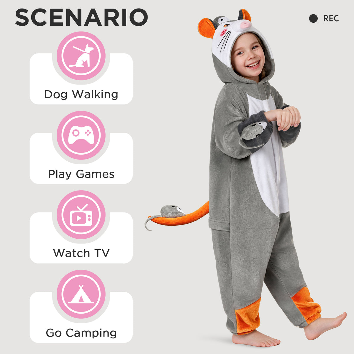 OLAOLA Kids Opossum Animal Onesie Children Pajamas Soft Cozy Flannel Jumpsuit Halloween Christmas Cosplay Costume
