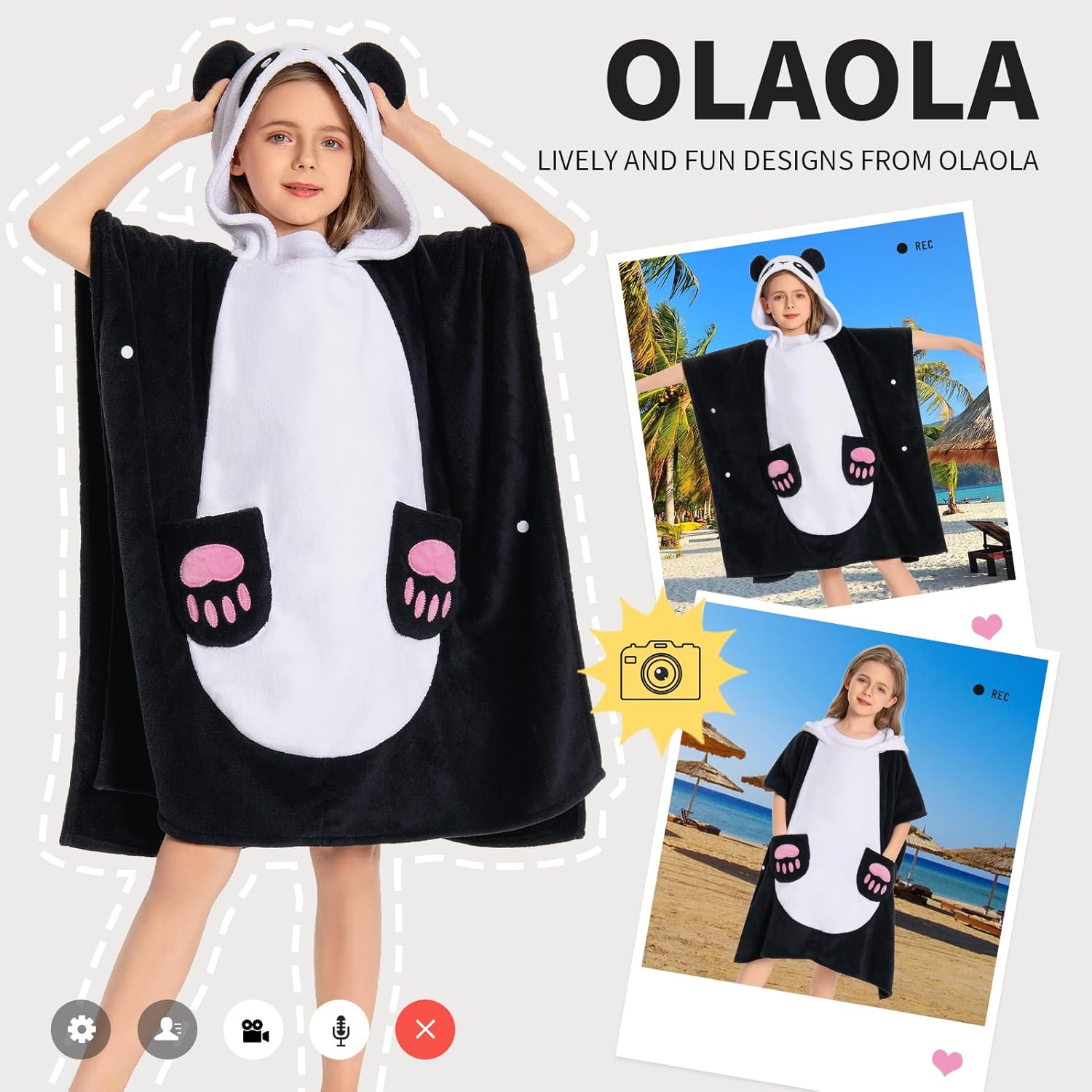 OLAOLA Kids Panda Bathrobe Blanket Animal Onesie Beach Towels Soft Absorbent Coral Fleece Pool Swim Towel
