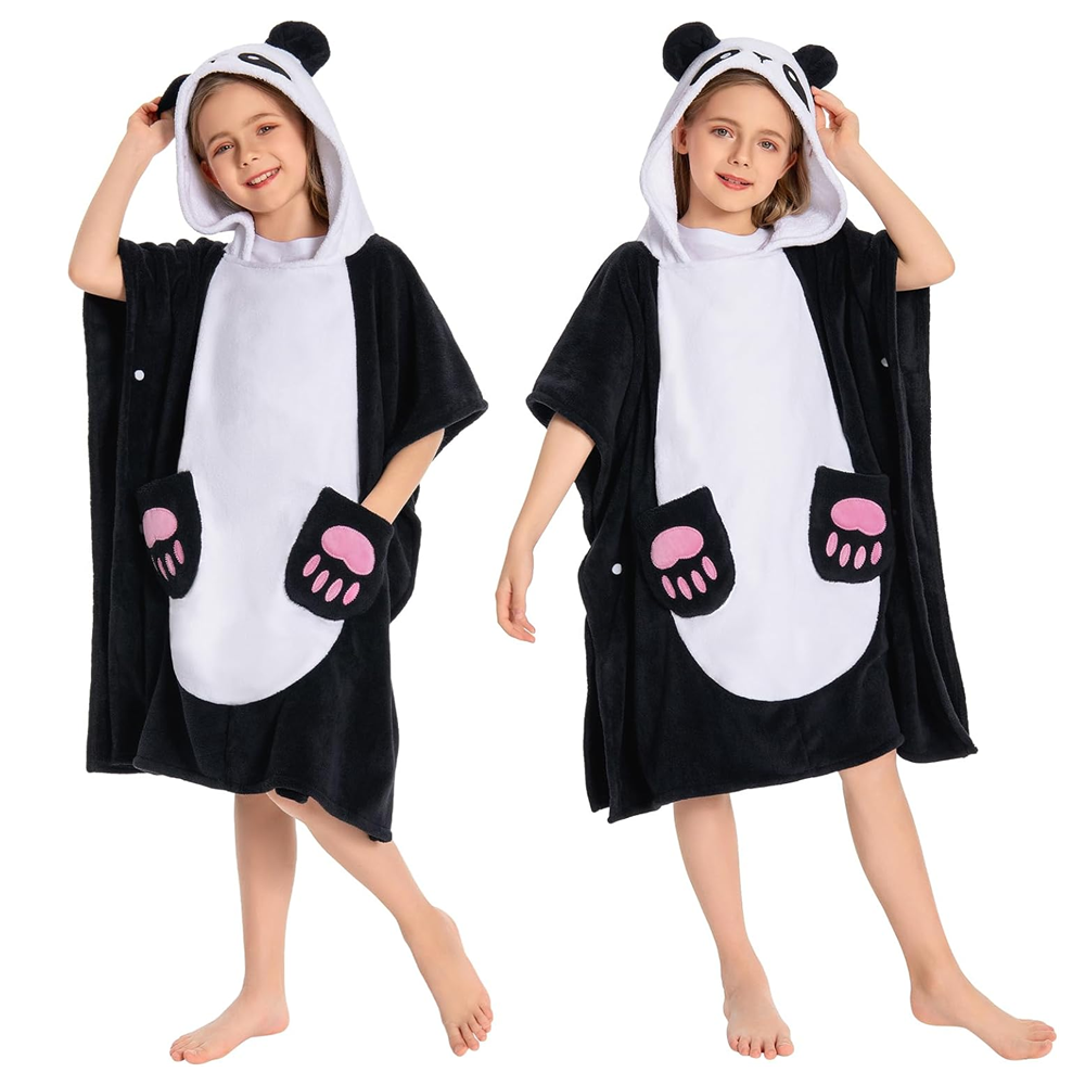 OLAOLA Kids Panda Bathrobe Blanket Animal Onesie Beach Towels Soft Absorbent Coral Fleece Pool Swim Towel