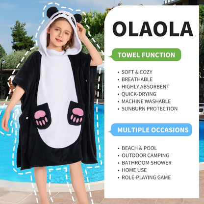 OLAOLA Kids Panda Bathrobe Blanket Animal Onesie Beach Towels Soft Absorbent Coral Fleece Pool Swim Towel
