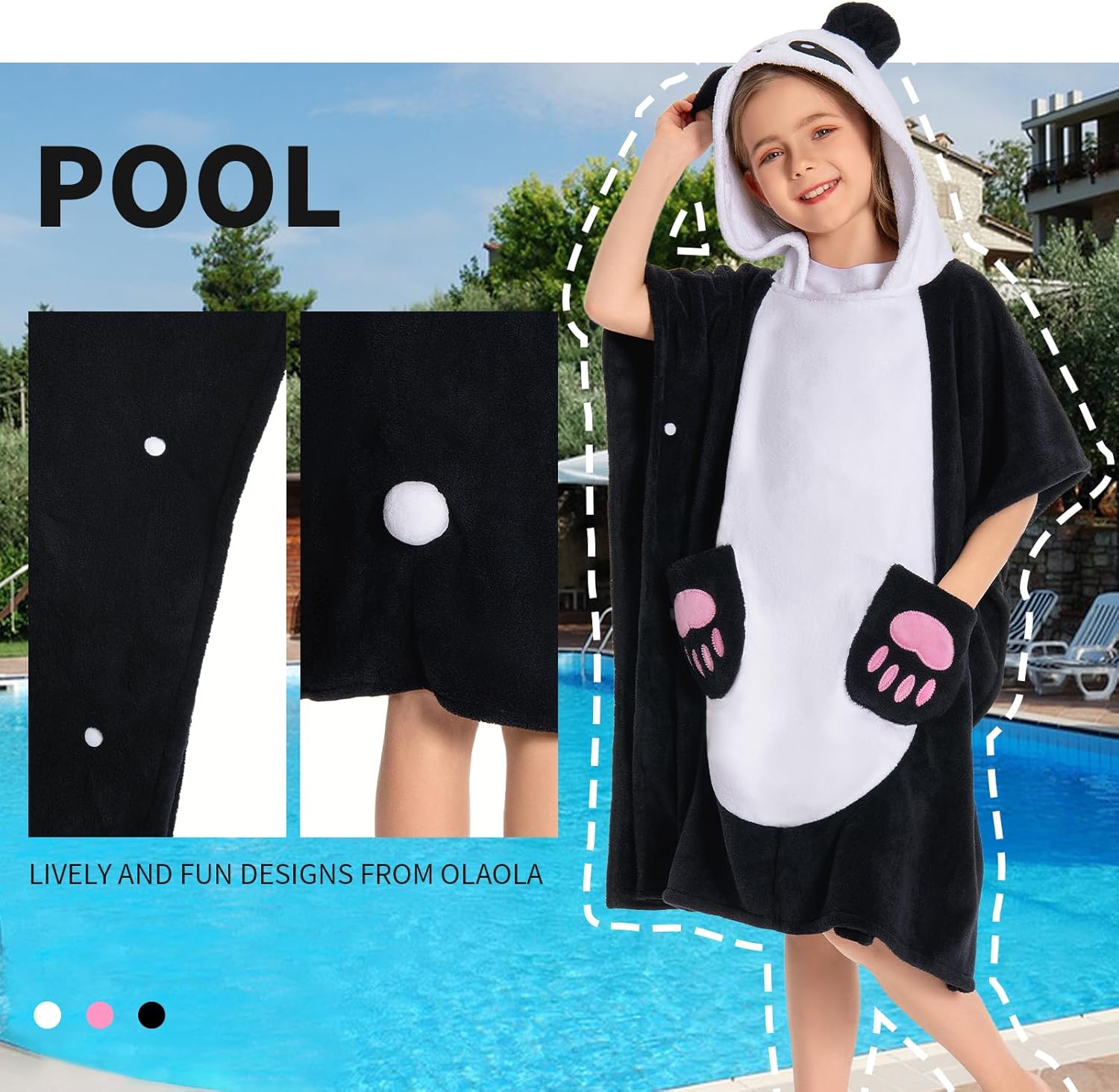 OLAOLA Kids Panda Bathrobe Blanket Animal Onesie Beach Towels Soft Absorbent Coral Fleece Pool Swim Towel