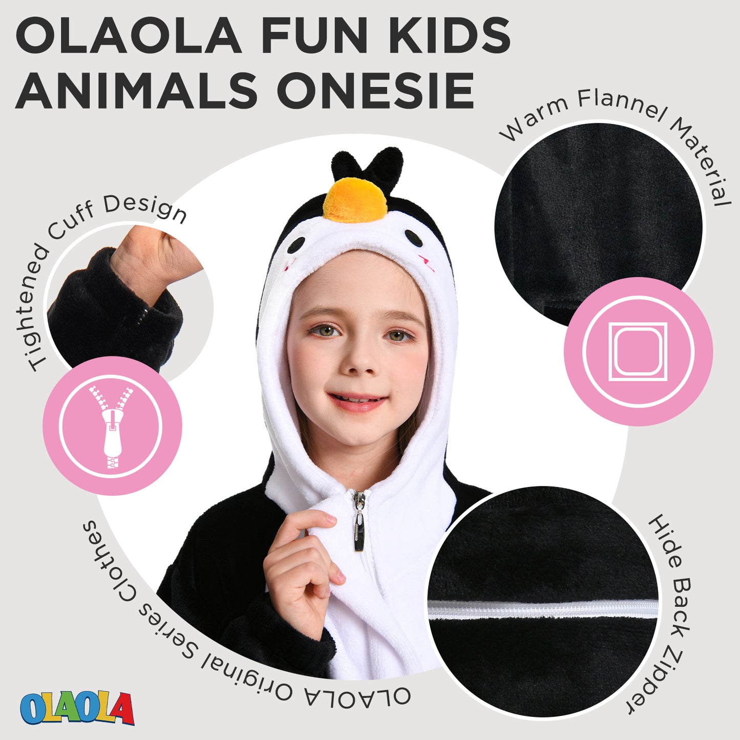 OLAOLA Kids Penguin Animal Onesie Plush Soft Flannel Warm Home Pajamas One-Piece Sleepwear