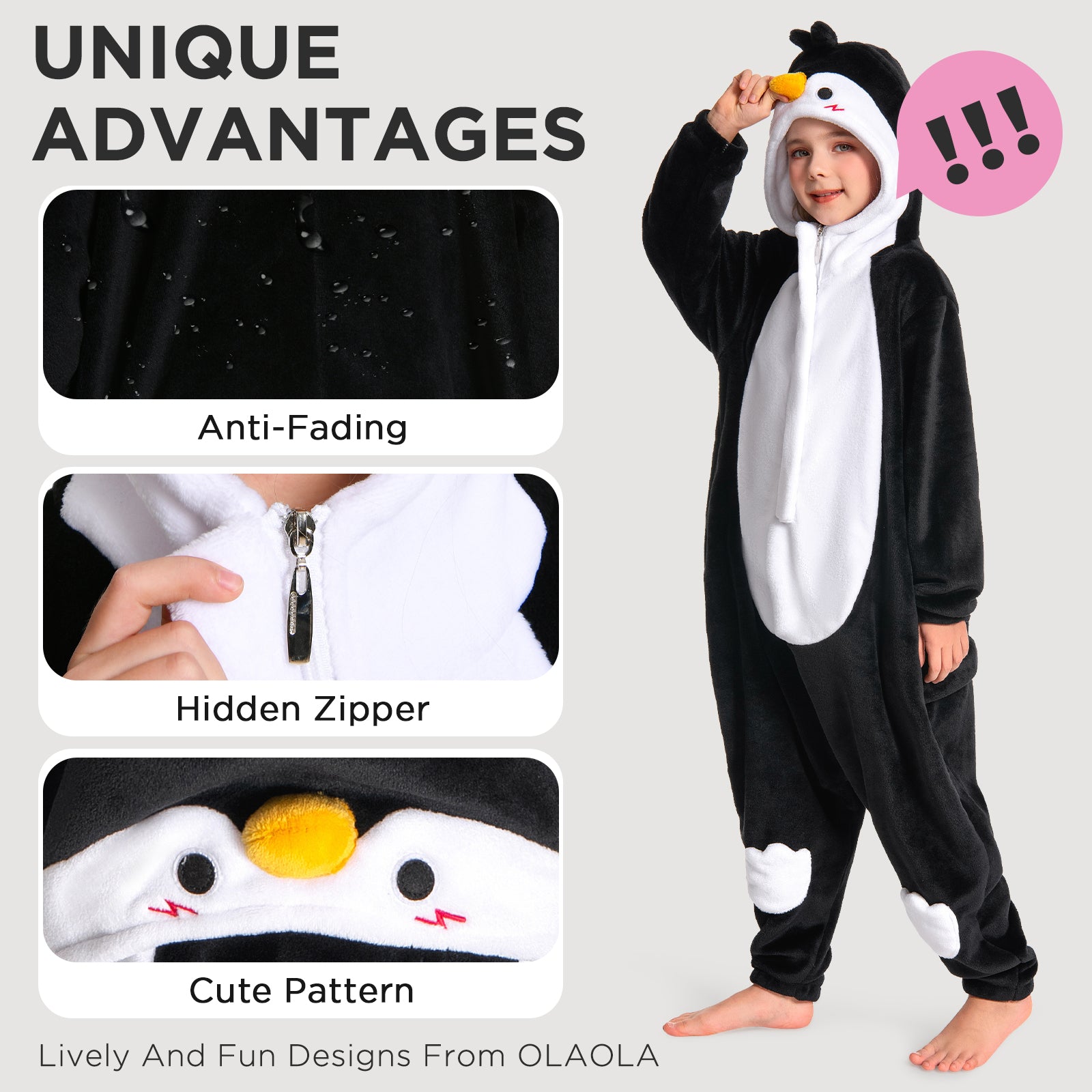 OLAOLA Kids Penguin Animal Onesie Plush Soft Flannel Warm Home Pajamas One-Piece Sleepwear