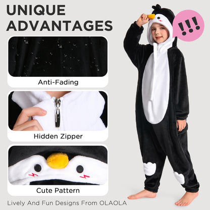OLAOLA Kids Penguin Animal Onesie Plush Soft Flannel Warm Home Pajamas One-Piece Sleepwear