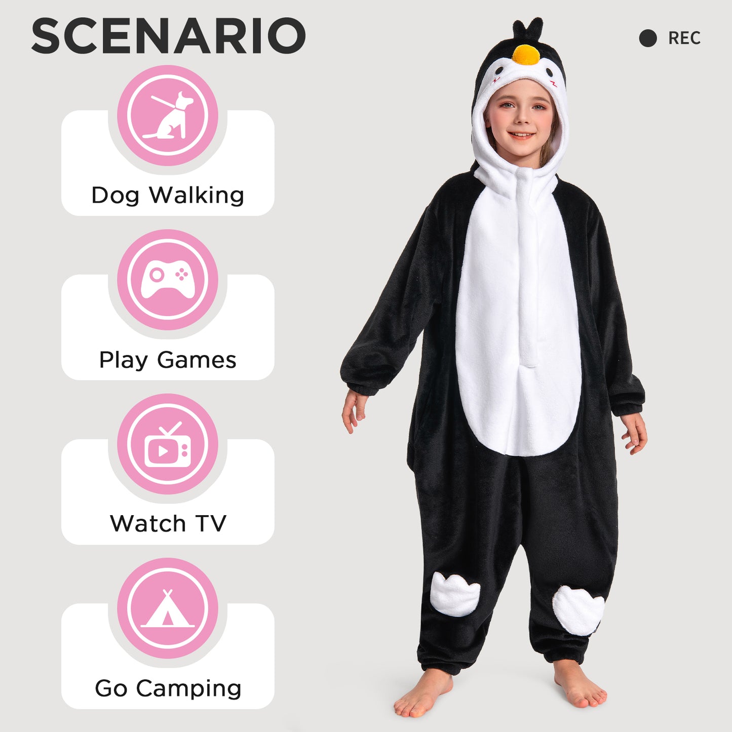OLAOLA Kids Penguin Animal Onesie Plush Soft Flannel Warm Home Pajamas One-Piece Sleepwear