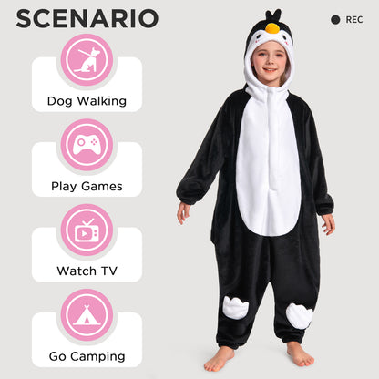 OLAOLA Kids Penguin Animal Onesie Plush Soft Flannel Warm Home Pajamas One-Piece Sleepwear