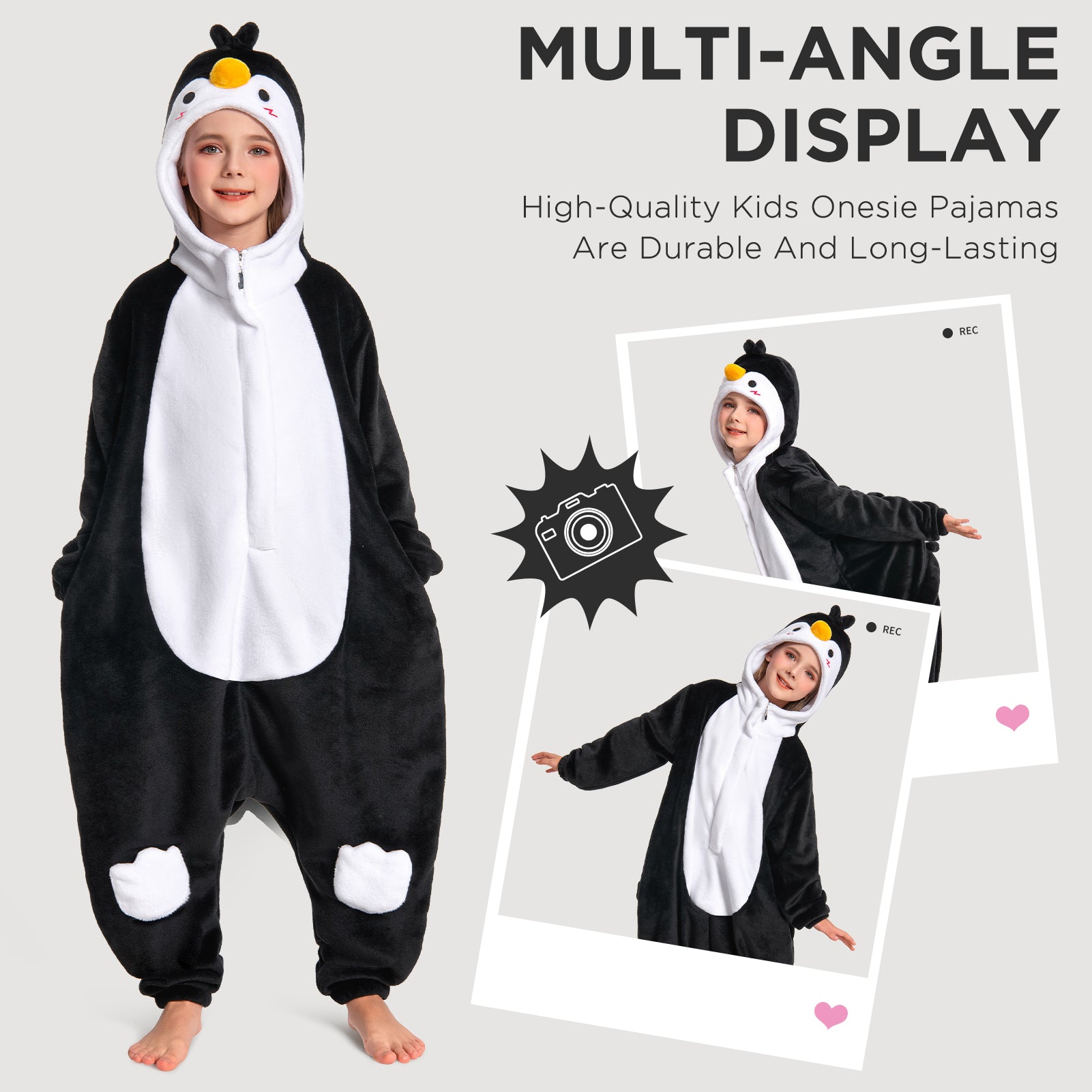 OLAOLA Kids Penguin Animal Onesie Plush Soft Flannel Warm Home Pajamas One-Piece Sleepwear