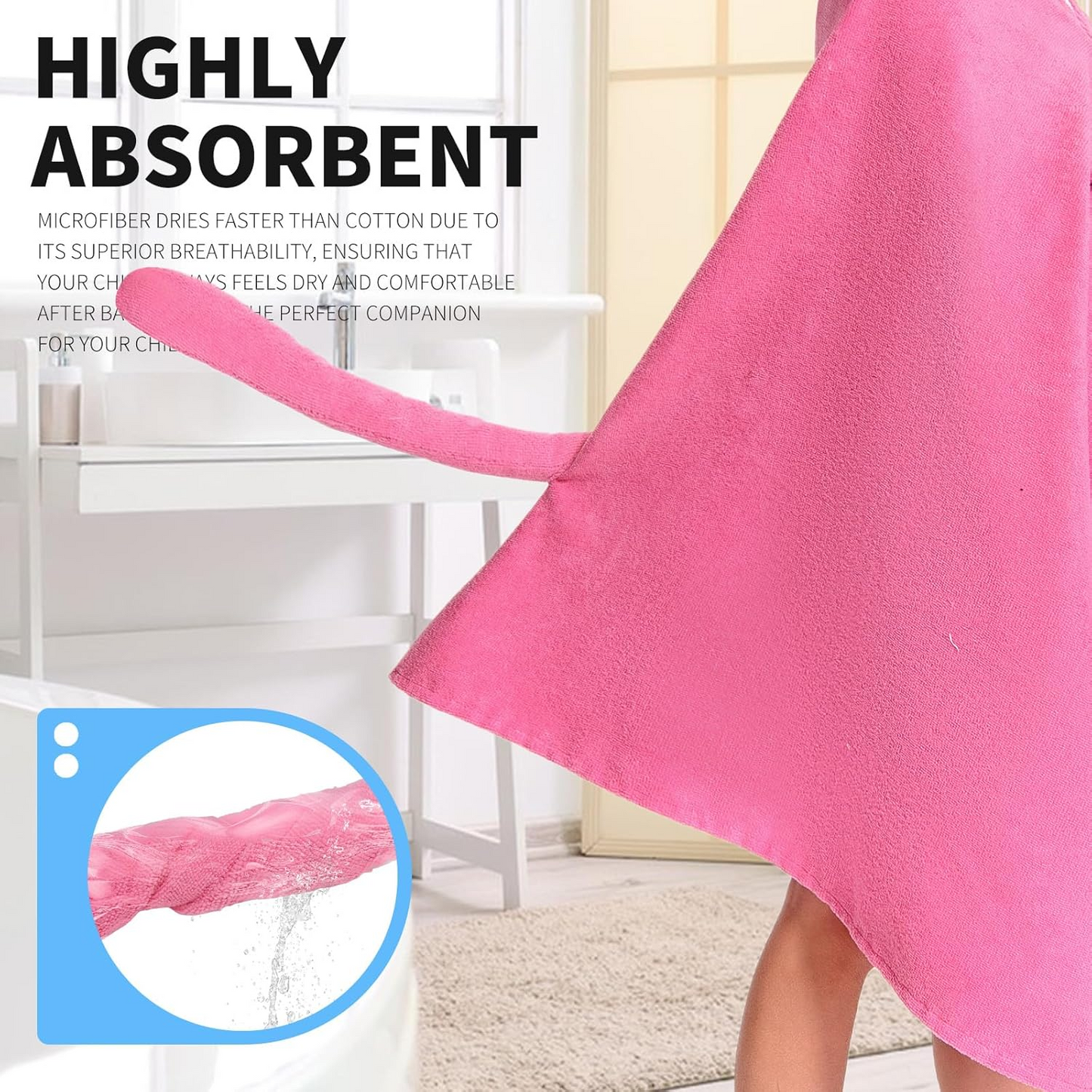 OLAOLA Kids Pink Cat Animal Beach Towels Blanket Plush Soft Absorbent Microfibre Outdoor Homewear Bath Hooded