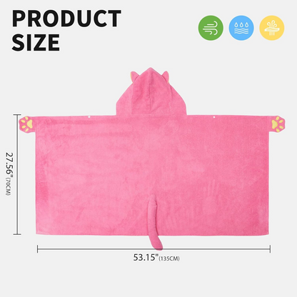 OLAOLA Kids Pink Cat Animal Beach Towels Blanket Plush Soft Absorbent Microfibre Outdoor Homewear Bath Hooded