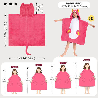 OLAOLA Kids Pink Cat Bathrobe Blanket Animal Onesie Beach Swim Towels Soft Absorbent Coral Fleece Pool Swim Towel