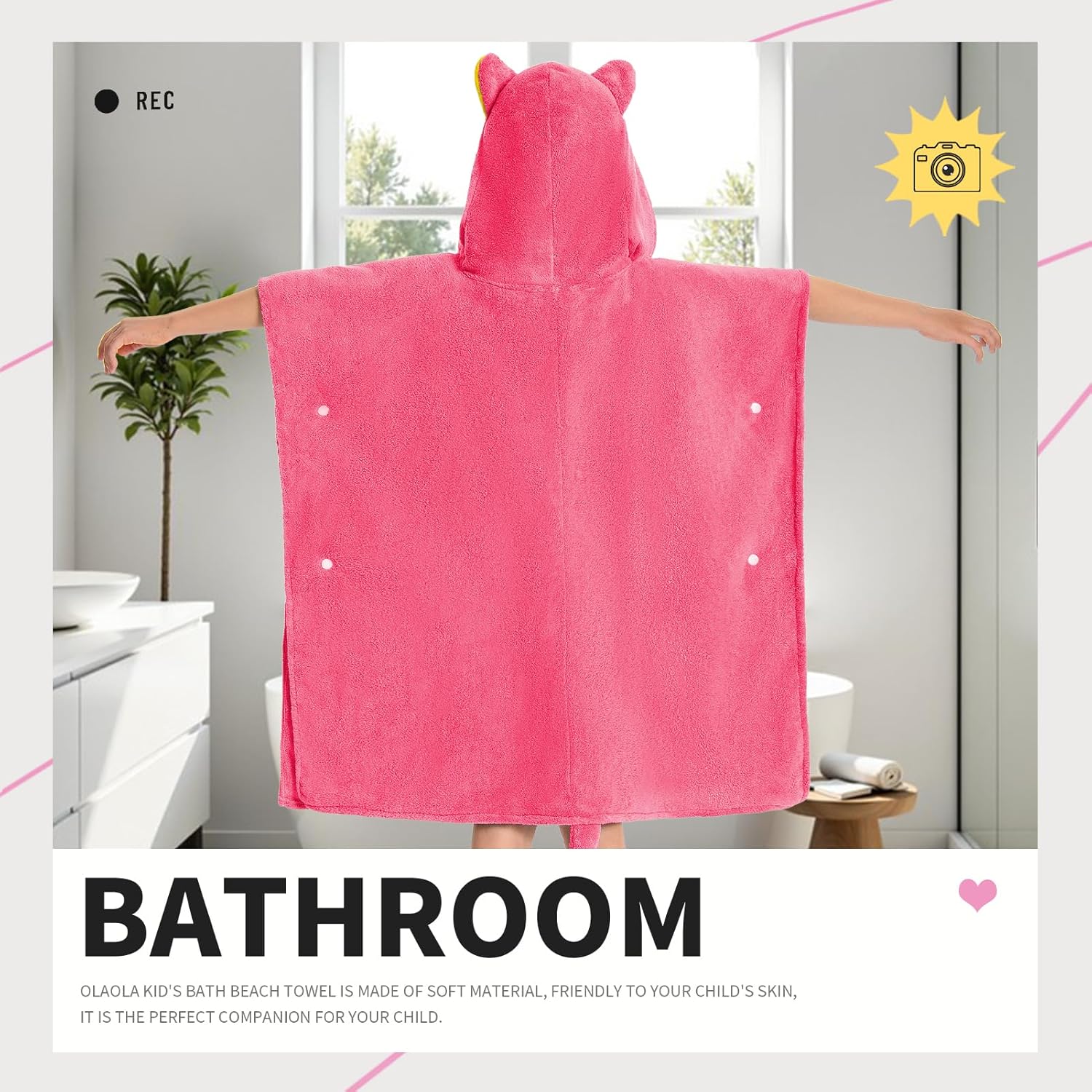 OLAOLA Kids Pink Cat Bathrobe Blanket Animal Onesie Beach Swim Towels Soft Absorbent Coral Fleece Pool Swim Towel