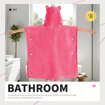 OLAOLA Kids Pink Cat Bathrobe Blanket Animal Onesie Beach Swim Towels Soft Absorbent Coral Fleece Pool Swim Towel
